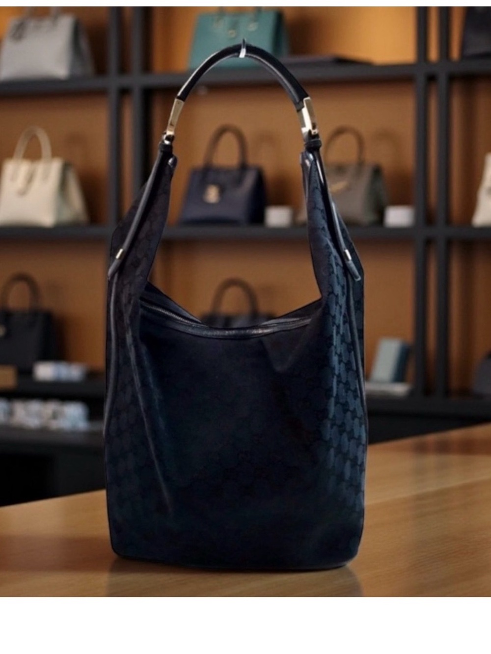 Gucci GG authentic Black Hobo saddle shoulder Bag canvas leather tote